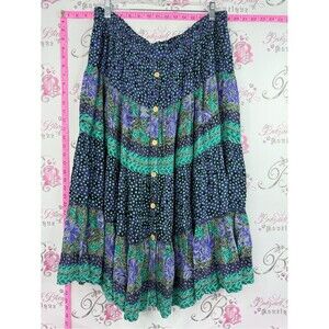 Casual studios skirt Bohemian Maxi Skirt in Navy with Teal & Purple Floral